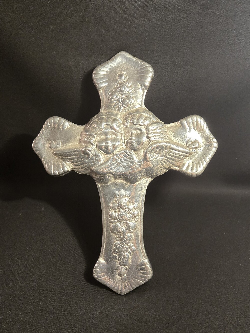 Vintage Romaarellano Decorative Silver-Tone Cherub Wall Cross